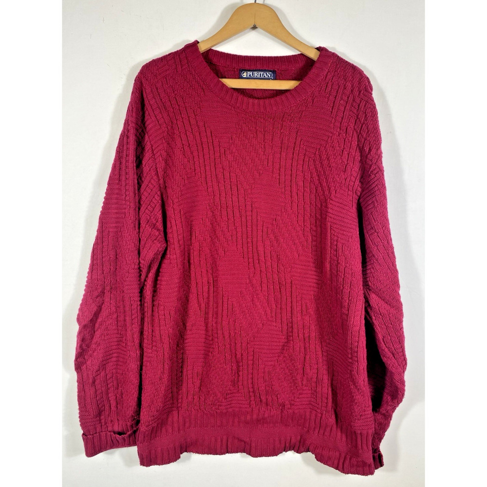 Vintage Sweater Large Mens Chunky Knit Oversized Fisherman Core Red USA Puritan - Picture 2 of 6